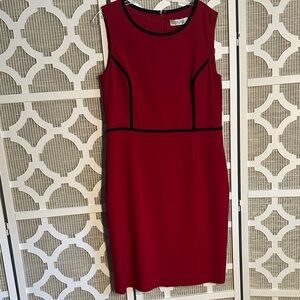 Kasper Sleeveless Red and Black Trim Sheath Dress - 14